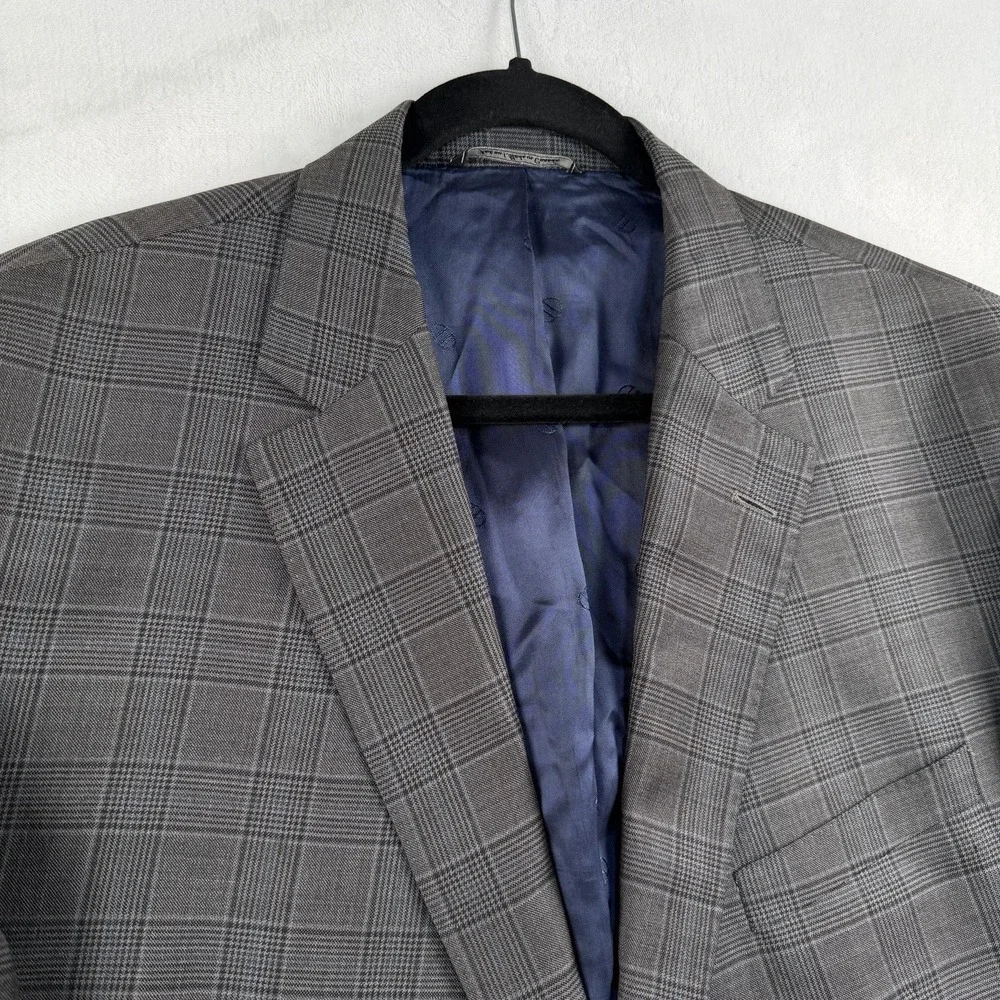 Peter Millar Sport Coat Mens 48L Blazer Glen Plaid Check Gray Black Blue Crown